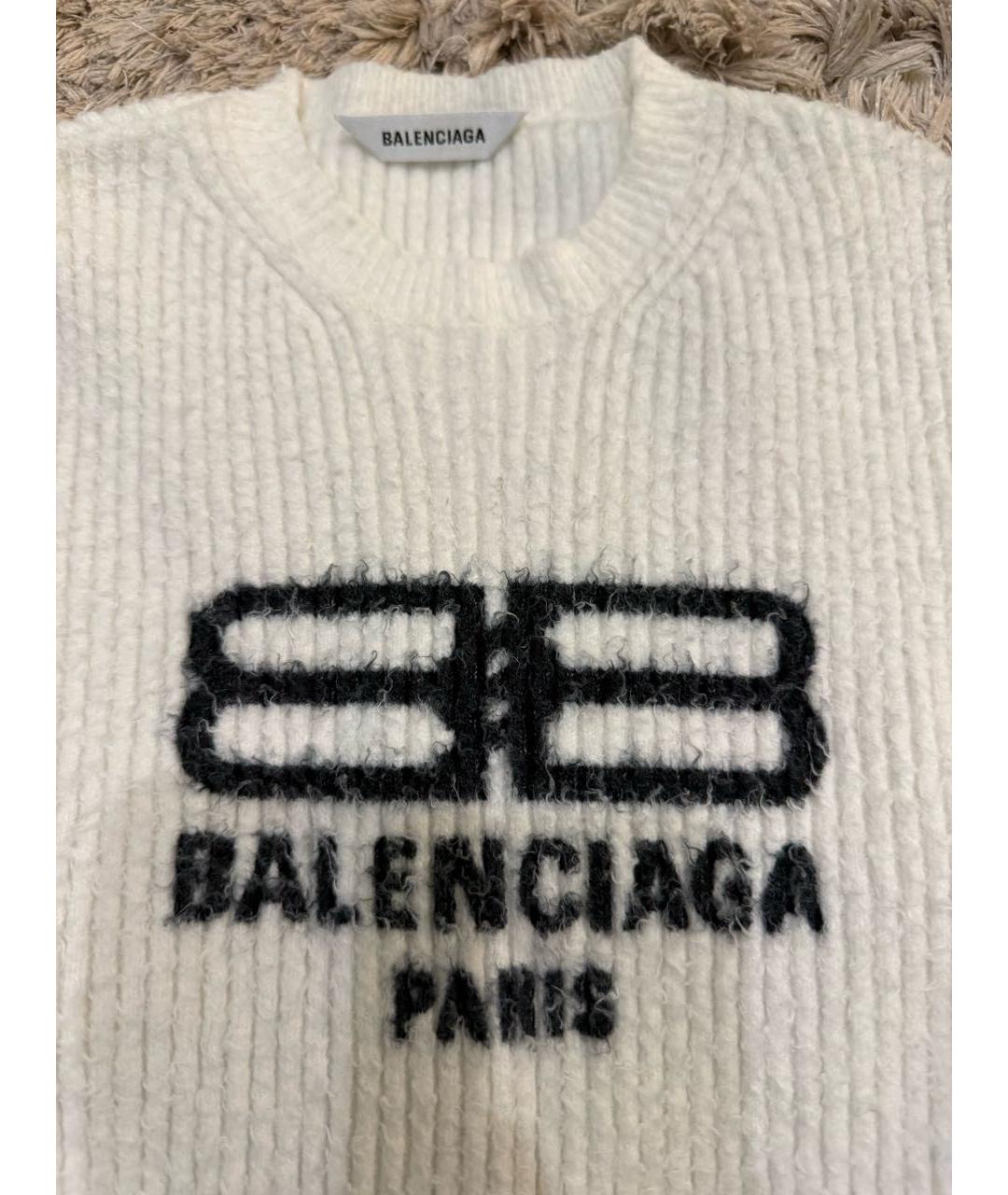 BALENCIAGA Белый хлопко-эластановый джемпер / свитер, фото 4