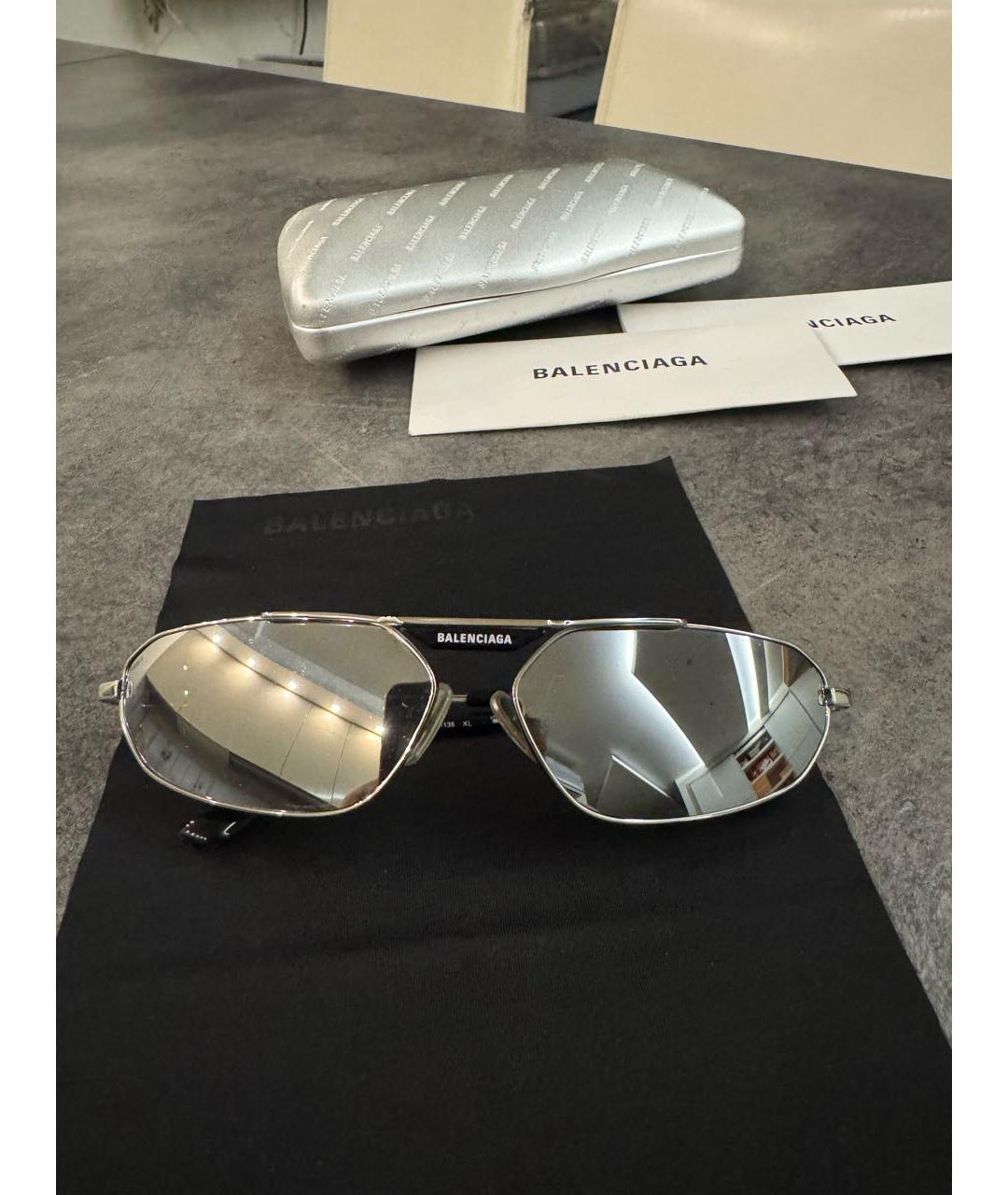 BALENCIAGA Серебряные металлические солнцезащитные очки, фото 6