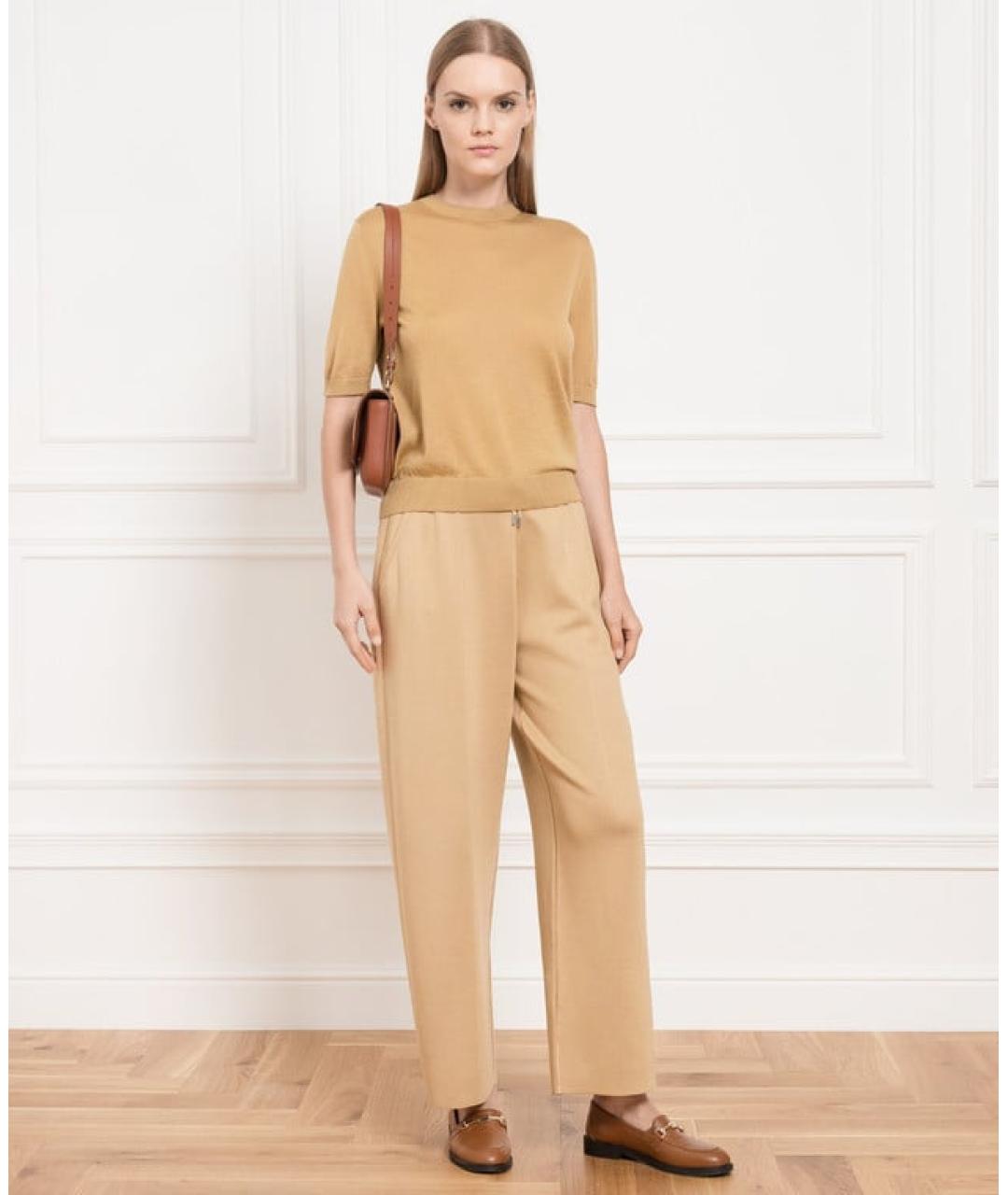 LORO PIANA Бежевые шелковые прямые брюки, фото 2