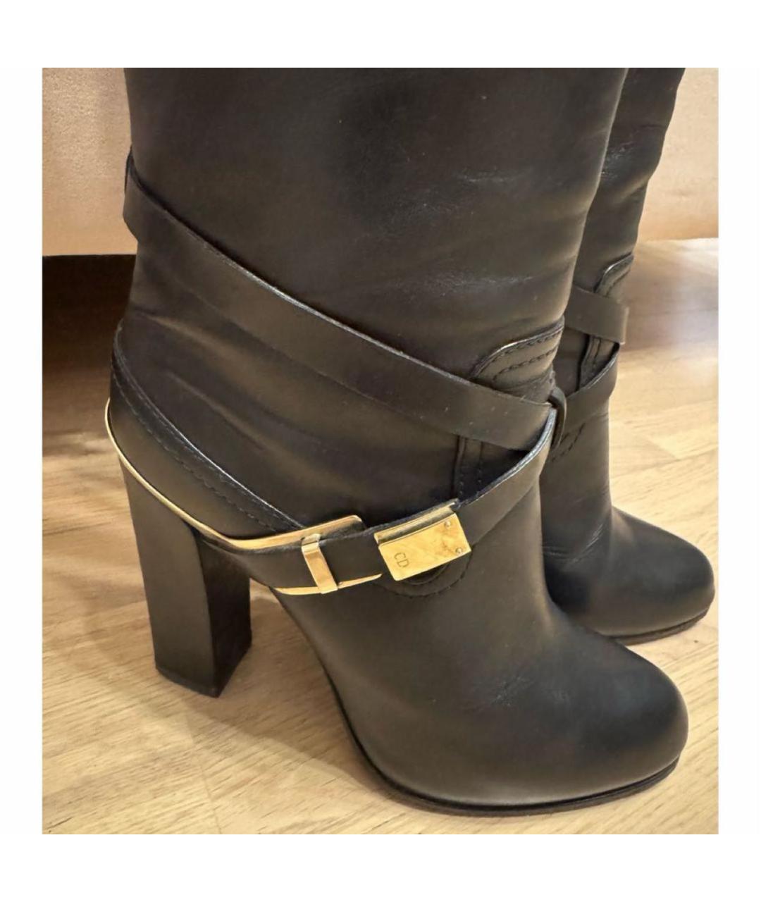 CHRISTIAN DIOR Черные кожаные сапоги, фото 3