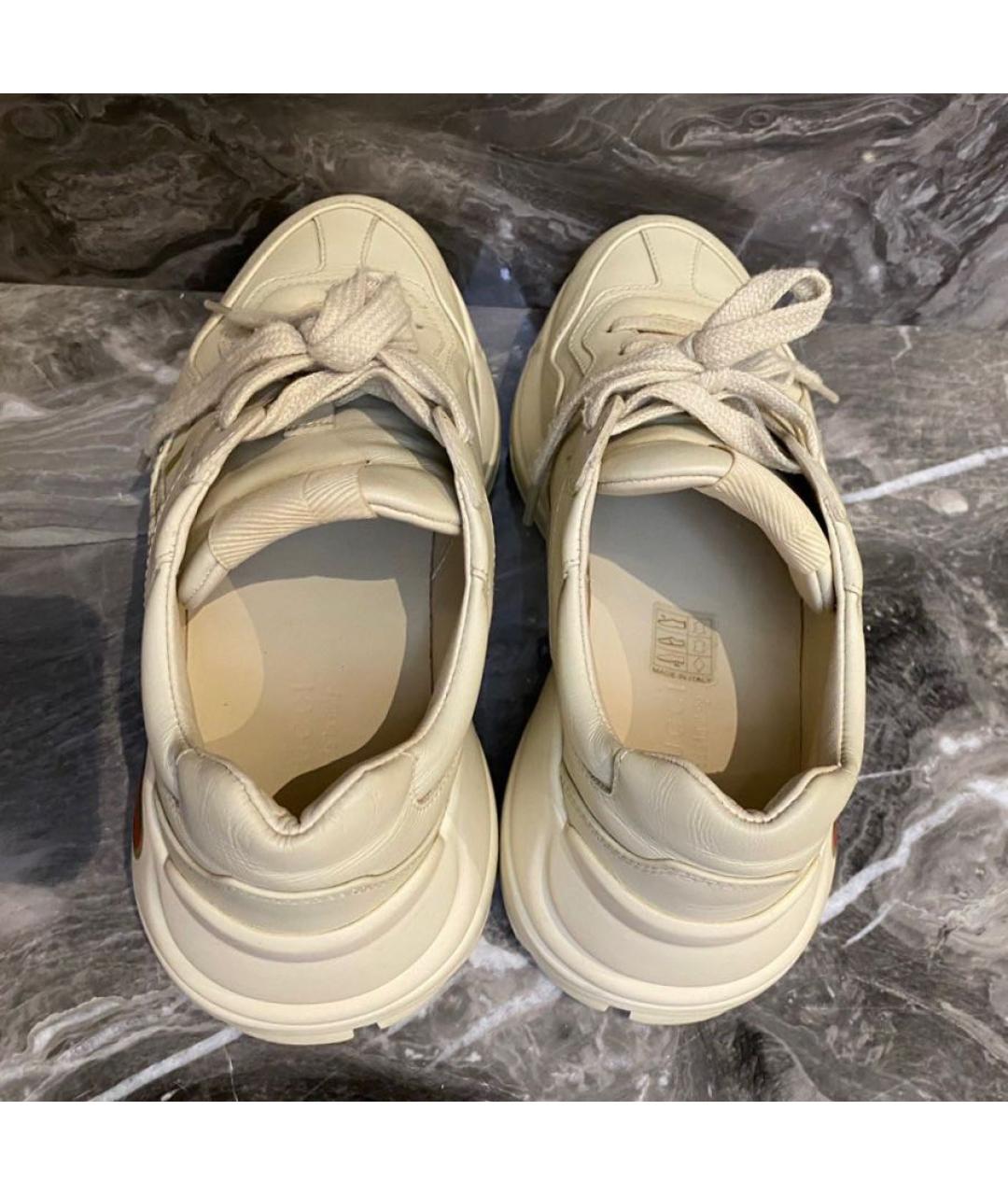 GUCCI Бежевые кожаные кроссовки, фото 5