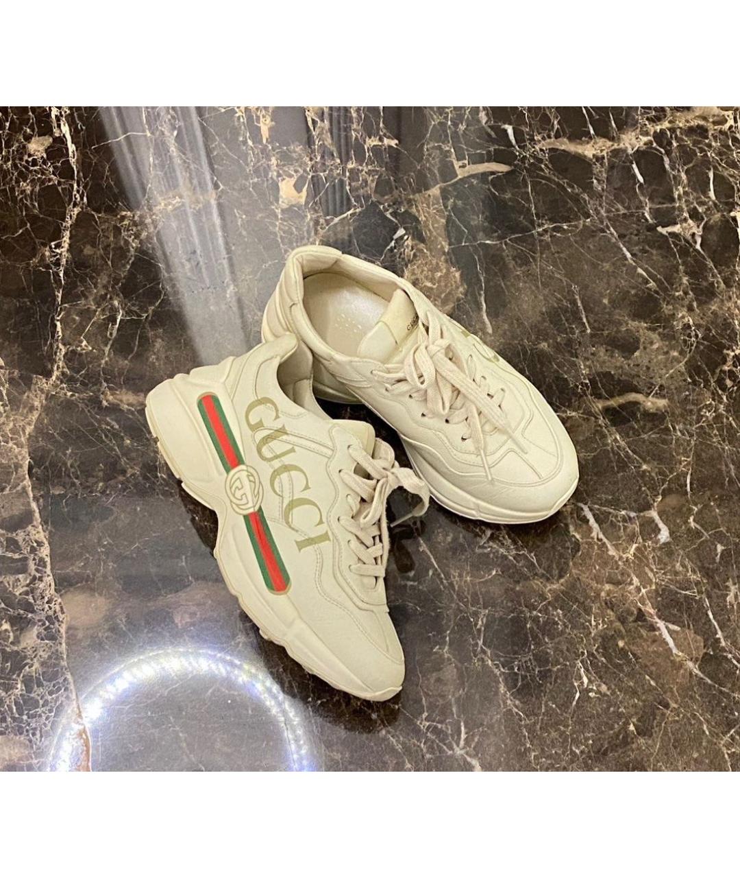 GUCCI Бежевые кожаные кроссовки, фото 2