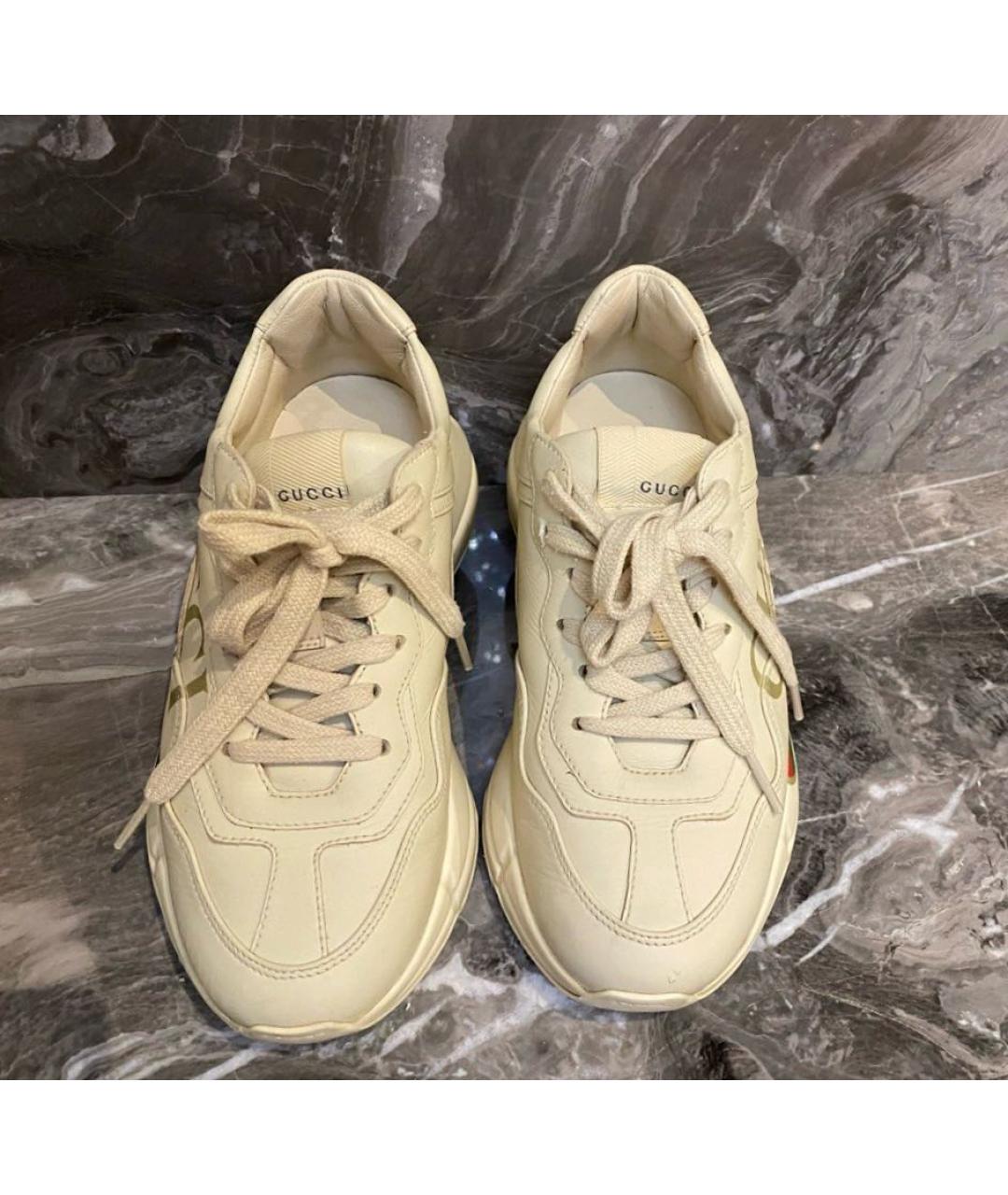 GUCCI Бежевые кожаные кроссовки, фото 4