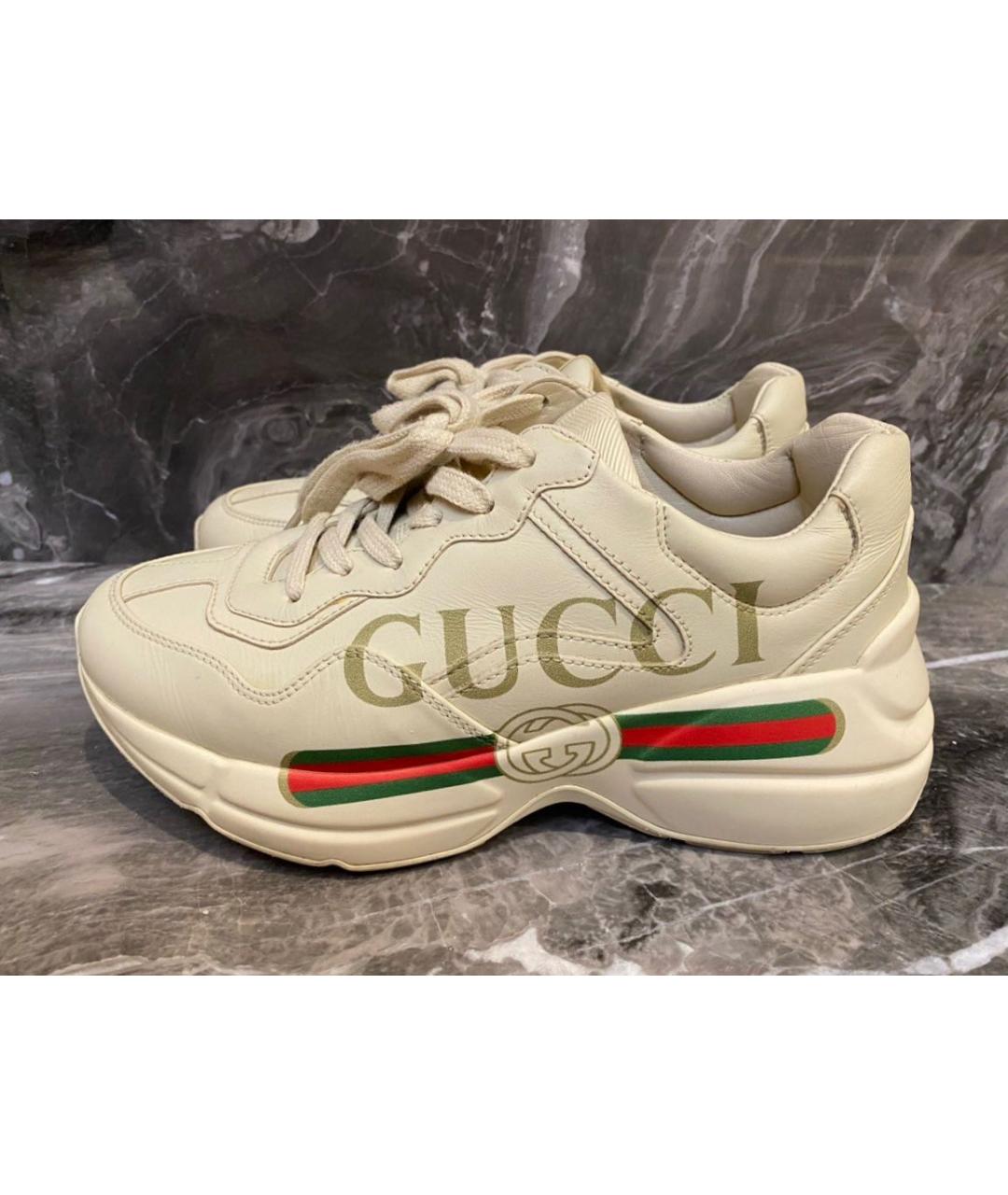 GUCCI Бежевые кожаные кроссовки, фото 3