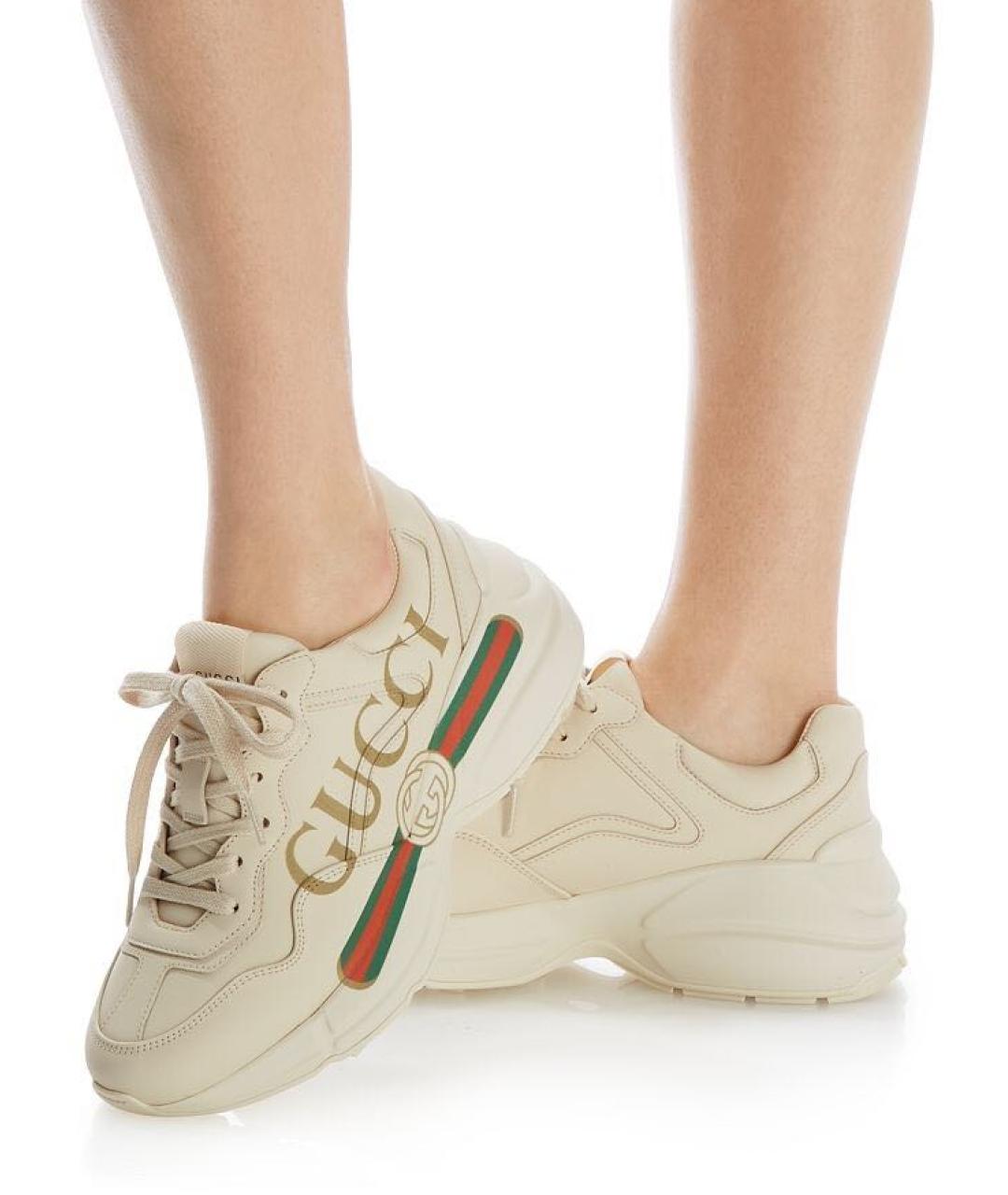 GUCCI Бежевые кожаные кроссовки, фото 8