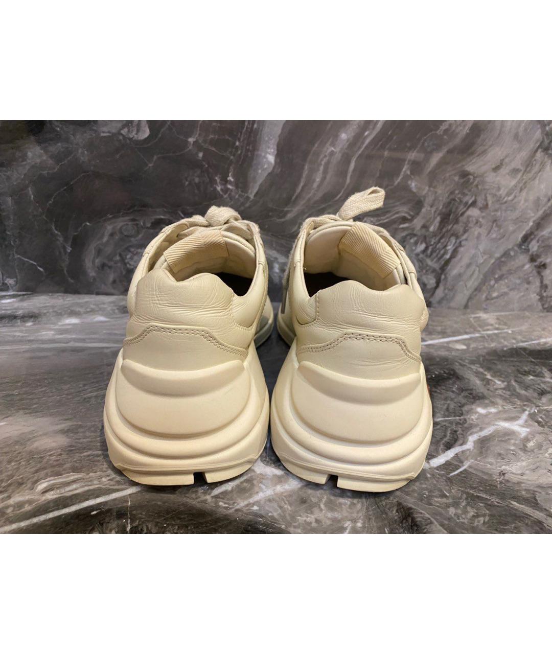 GUCCI Бежевые кожаные кроссовки, фото 6
