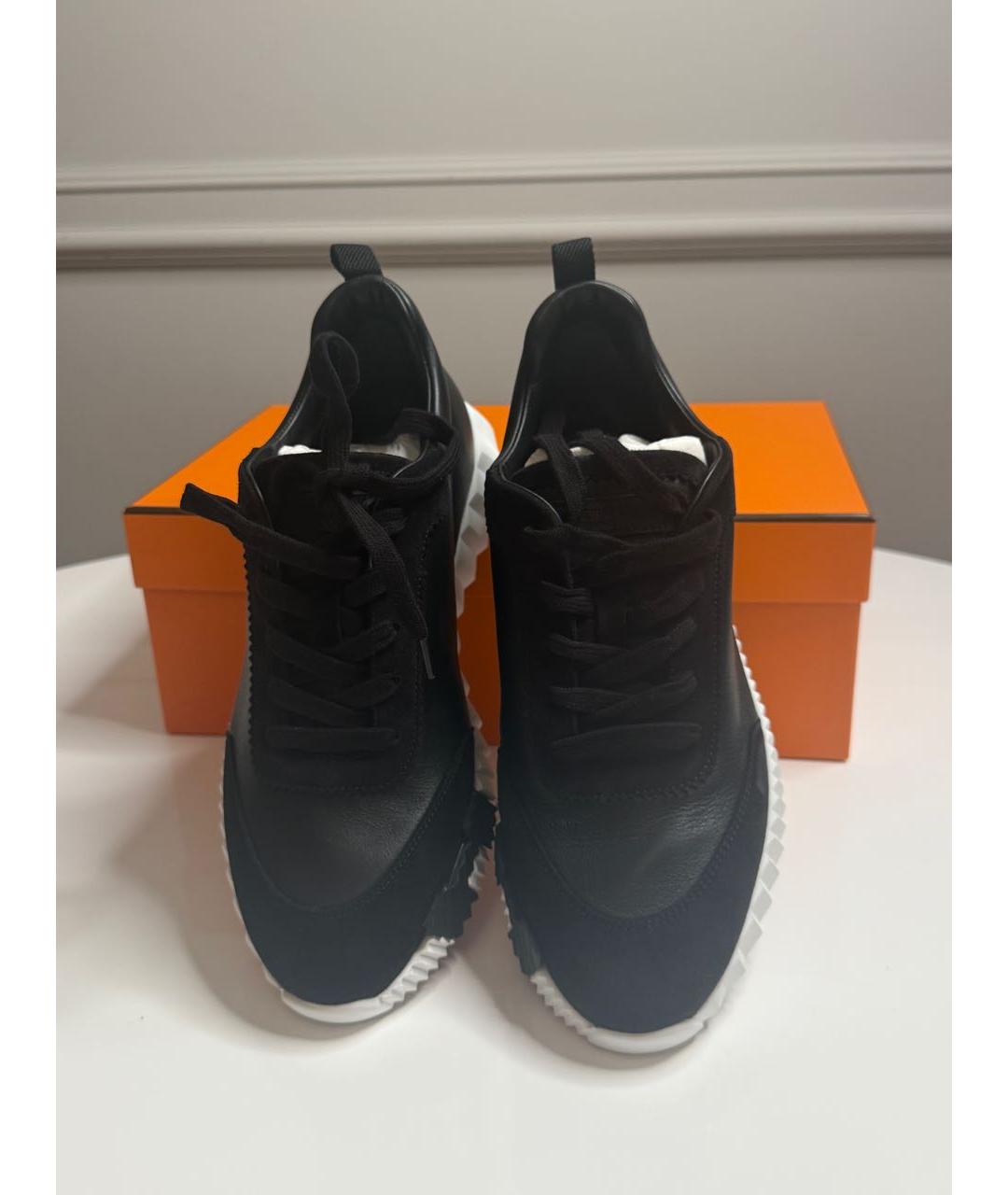 HERMES Черные кожаные низкие кроссовки / кеды, фото 2