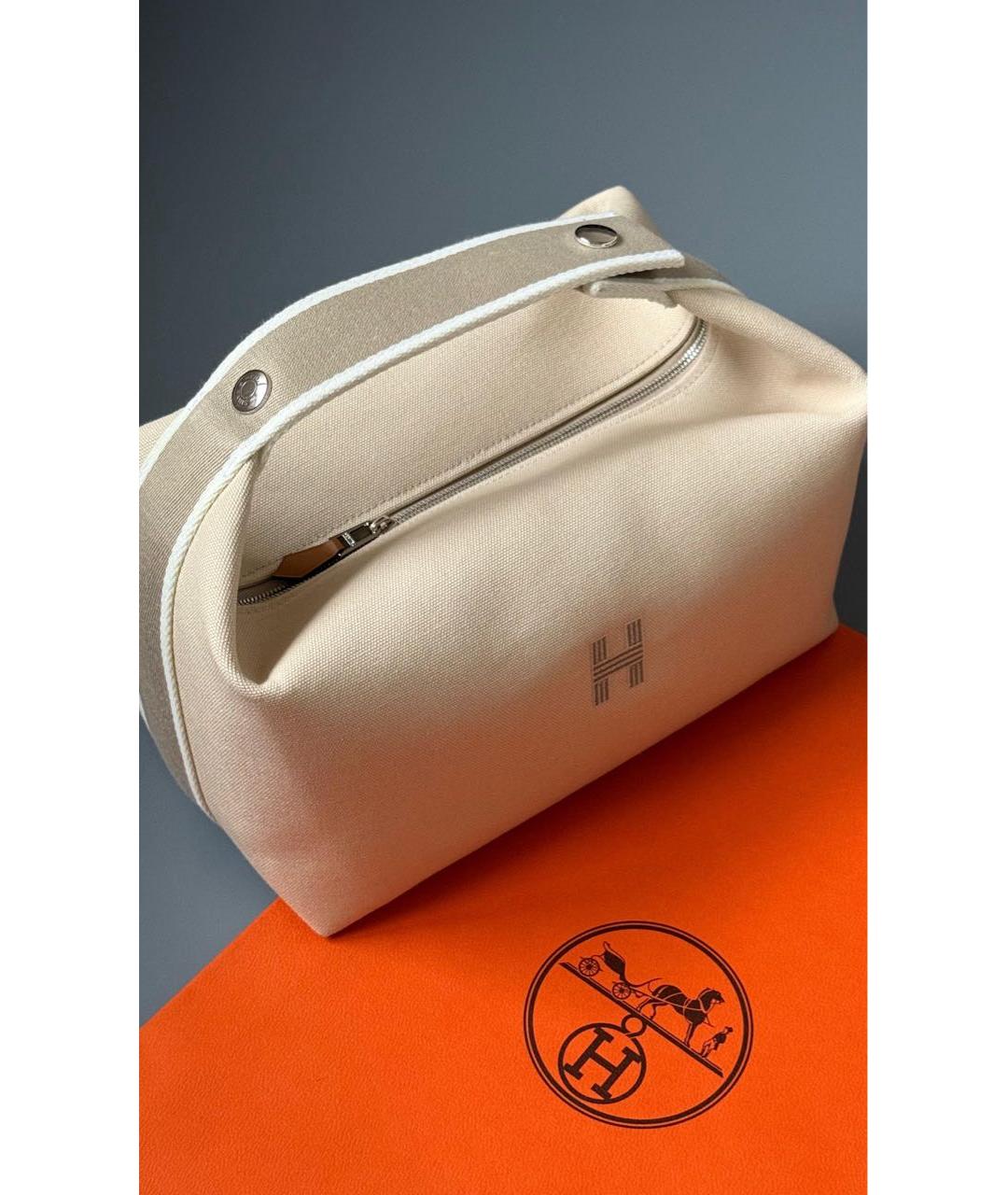 HERMES Бежевая тканевая косметичка, фото 2