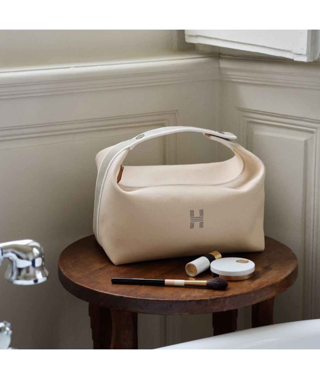 HERMES Бежевая тканевая косметичка, фото 3