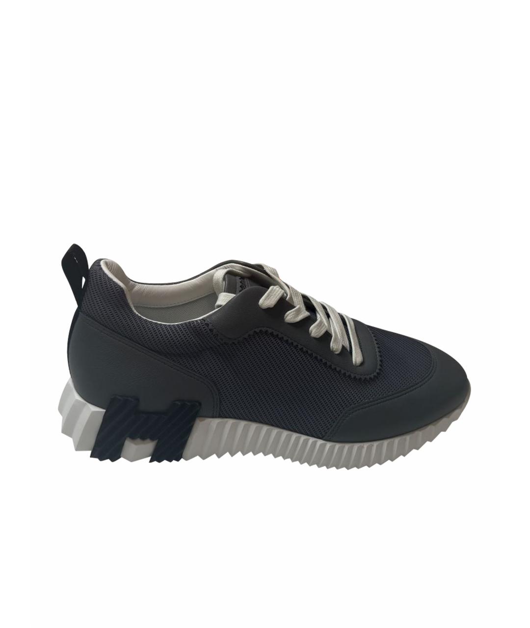 HERMES Антрацитовые кожаные низкие кроссовки / кеды, фото 1