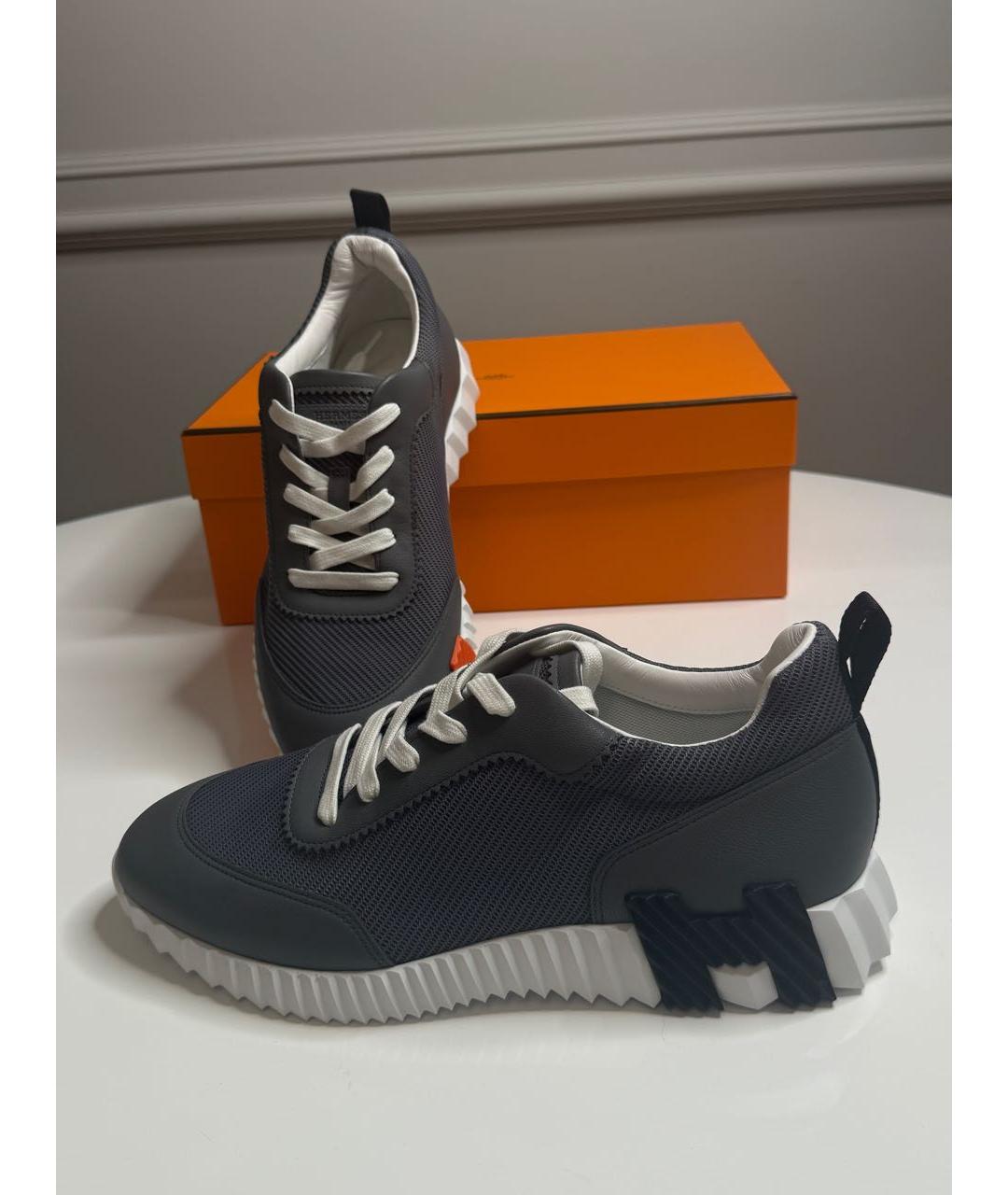 HERMES Антрацитовые кожаные низкие кроссовки / кеды, фото 5