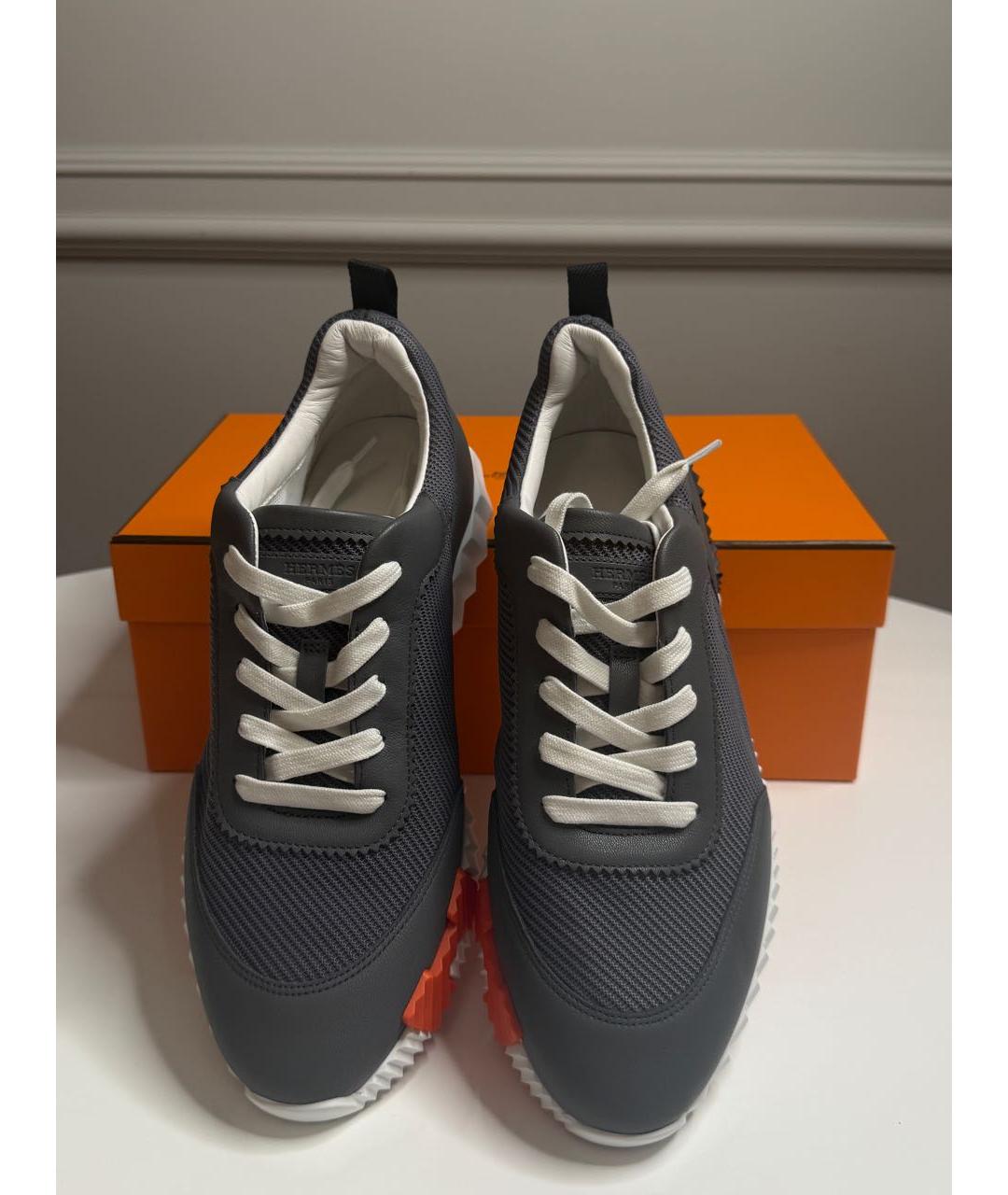 HERMES Антрацитовые кожаные низкие кроссовки / кеды, фото 2
