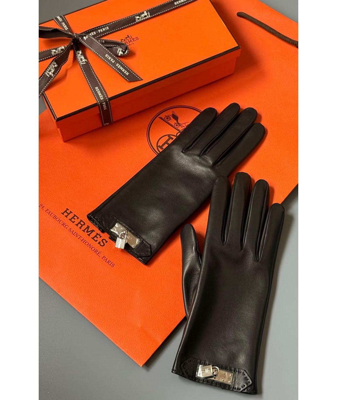 HERMES Черные кожаные перчатки, фото 2