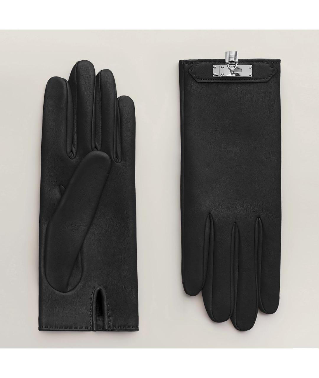 HERMES Черные кожаные перчатки, фото 3
