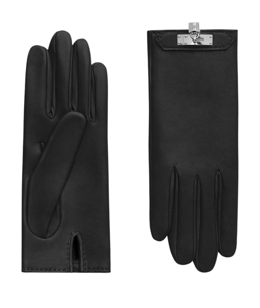HERMES Черные кожаные перчатки, фото 1