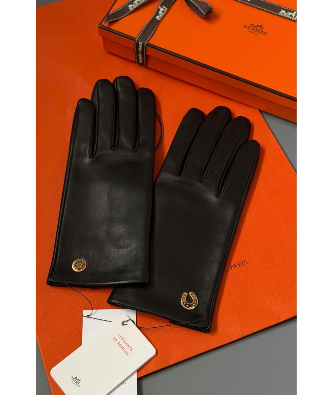 HERMES Черные кожаные перчатки, фото 3