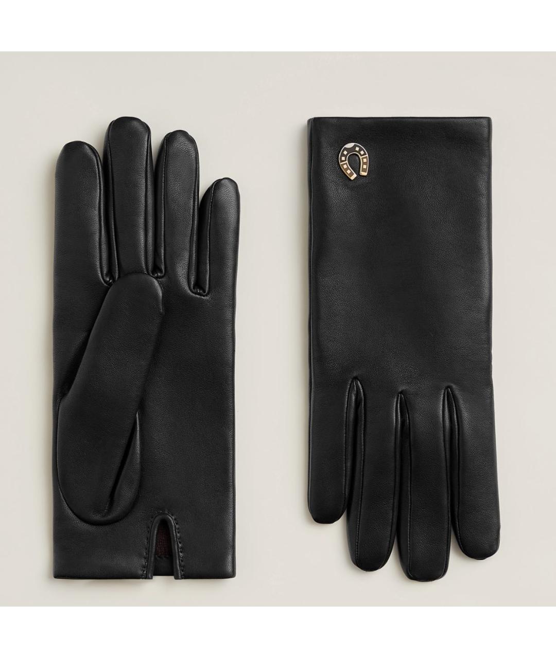 HERMES Черные кожаные перчатки, фото 2