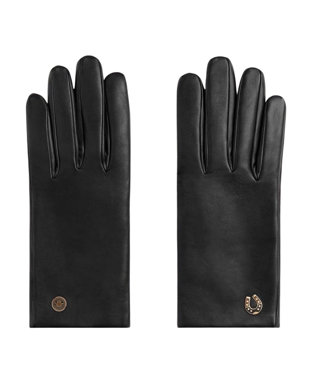 HERMES Черные кожаные перчатки, фото 1