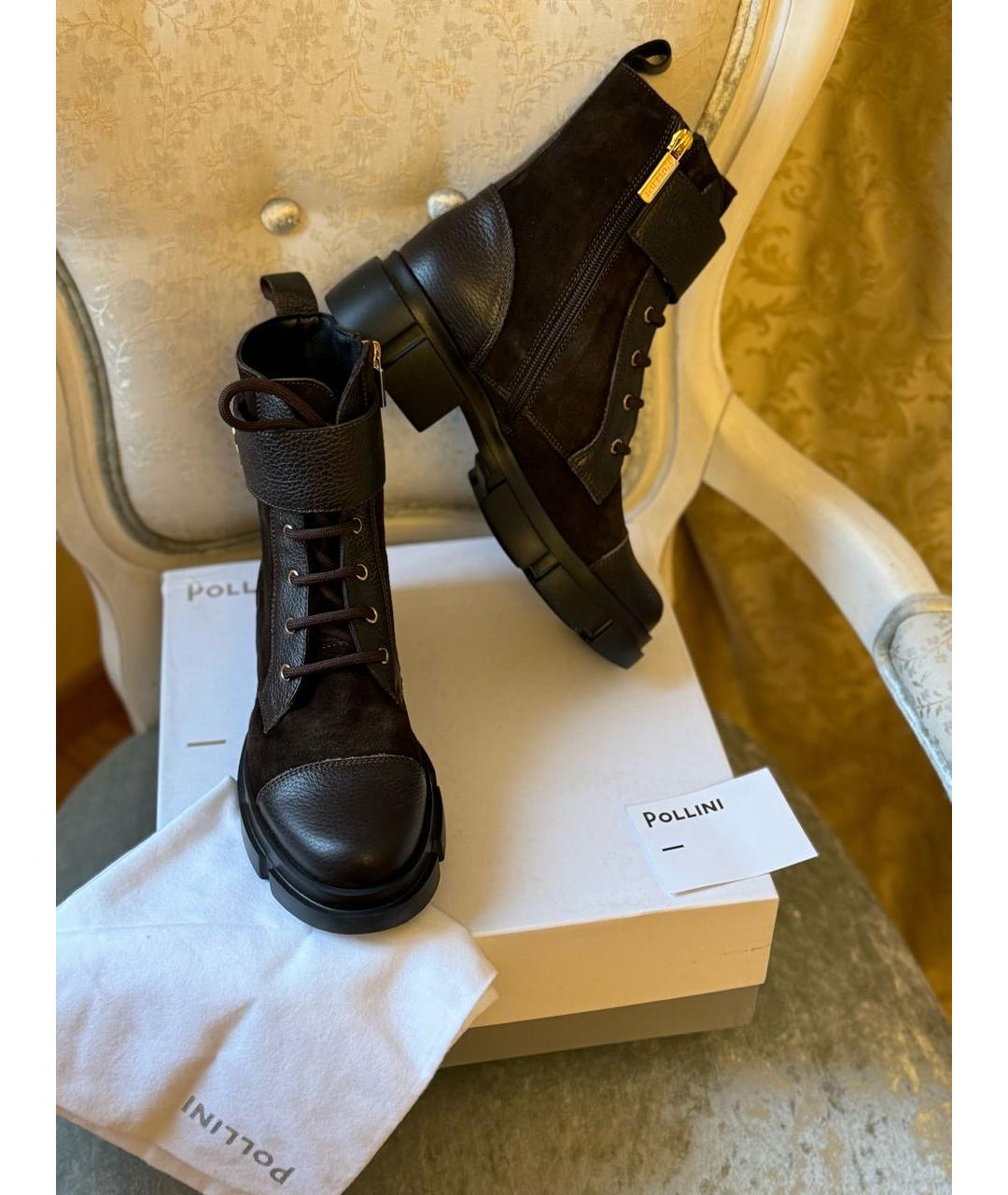 POLLINI Коричневые кожаные ботинки, фото 7