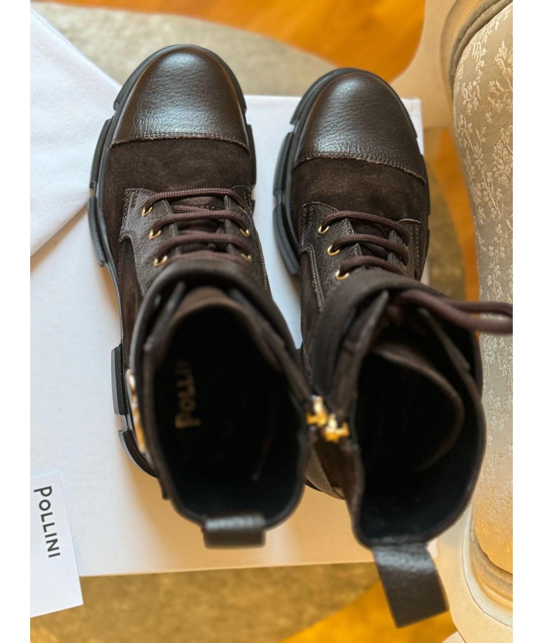 POLLINI Коричневые кожаные ботинки, фото 3