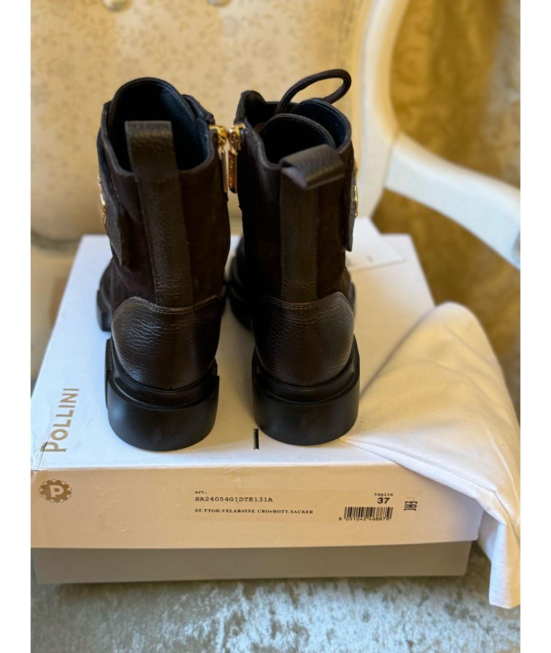 POLLINI Коричневые кожаные ботинки, фото 4