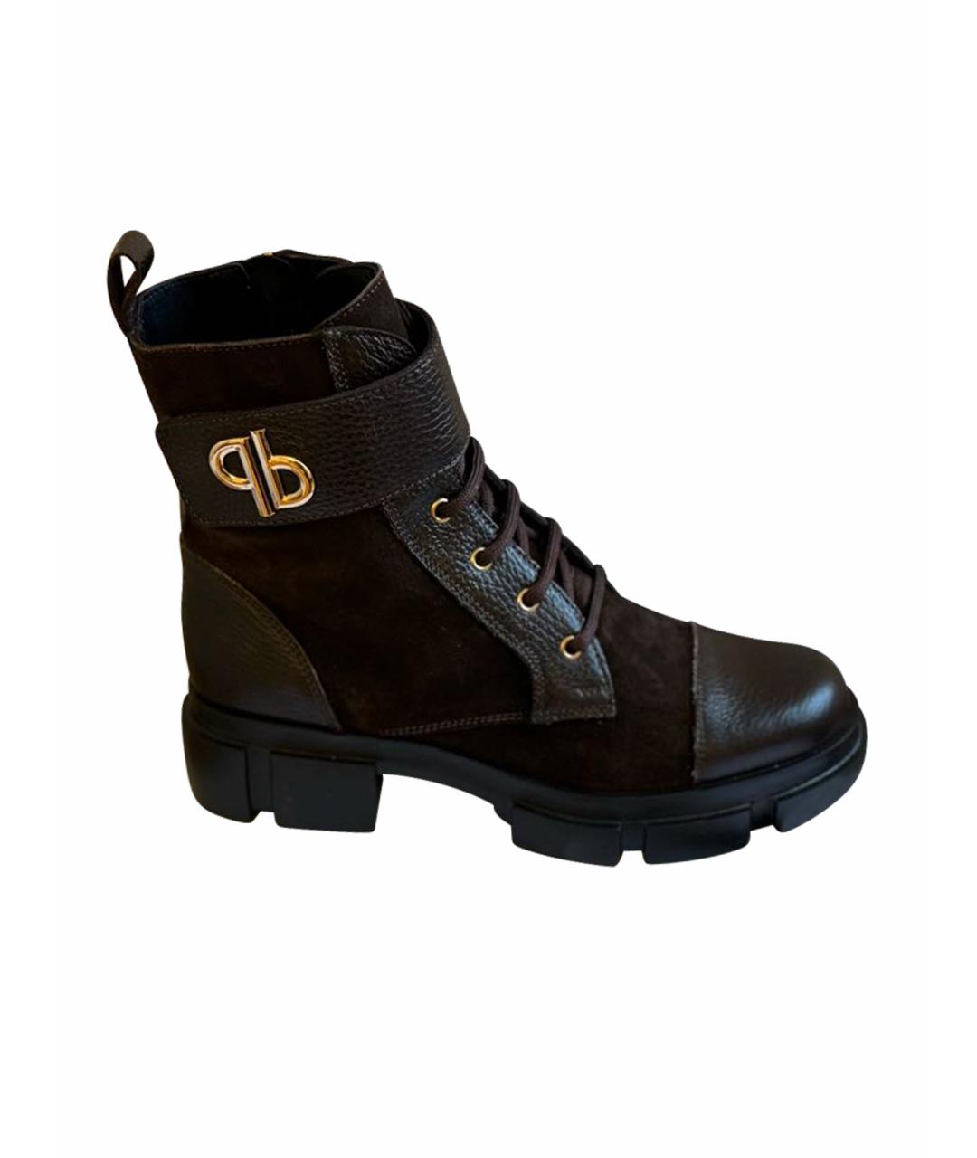 POLLINI Коричневые кожаные ботинки, фото 1