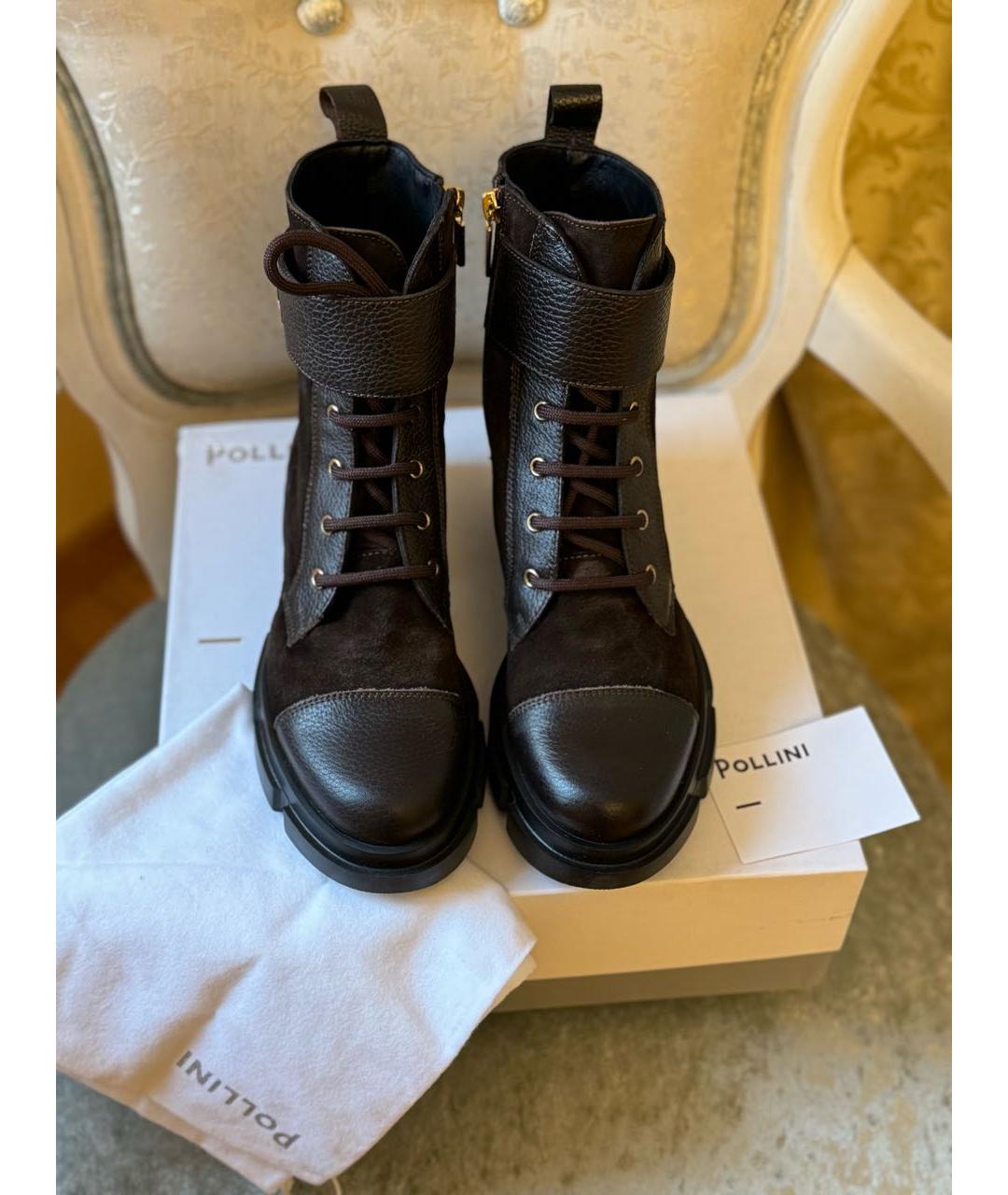POLLINI Коричневые кожаные ботинки, фото 2