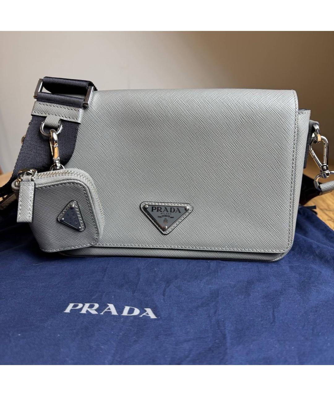 PRADA Серая кожаная сумка через плечо, фото 4