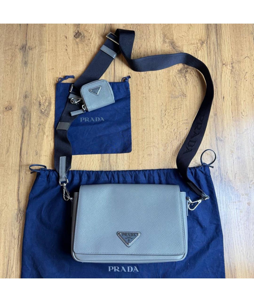 PRADA Серая кожаная сумка через плечо, фото 8