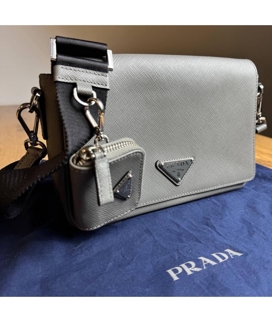 PRADA Серая кожаная сумка через плечо, фото 2