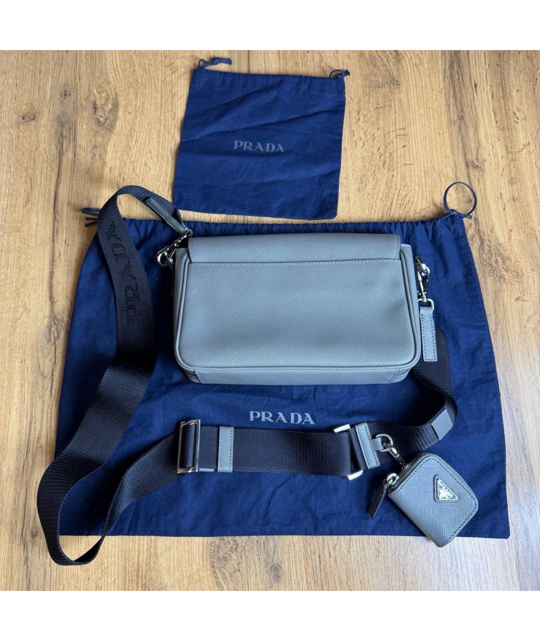 PRADA Серая кожаная сумка через плечо, фото 3