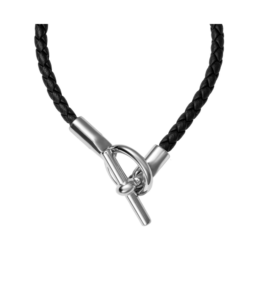 HERMES Черный кожаный браслет, фото 2