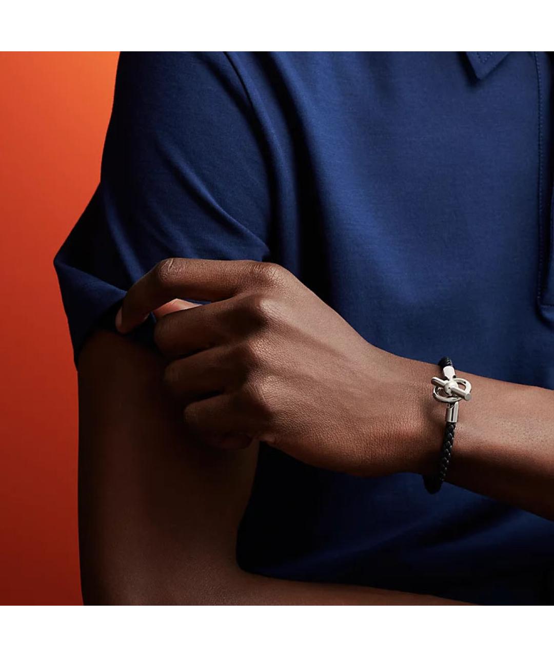 HERMES Черный кожаный браслет, фото 5