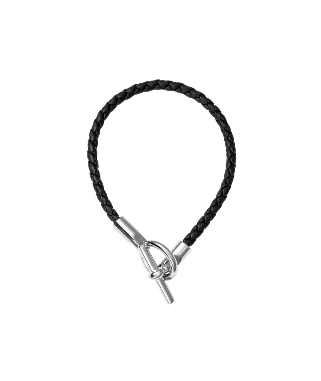 HERMES Черный кожаный браслет, фото 6