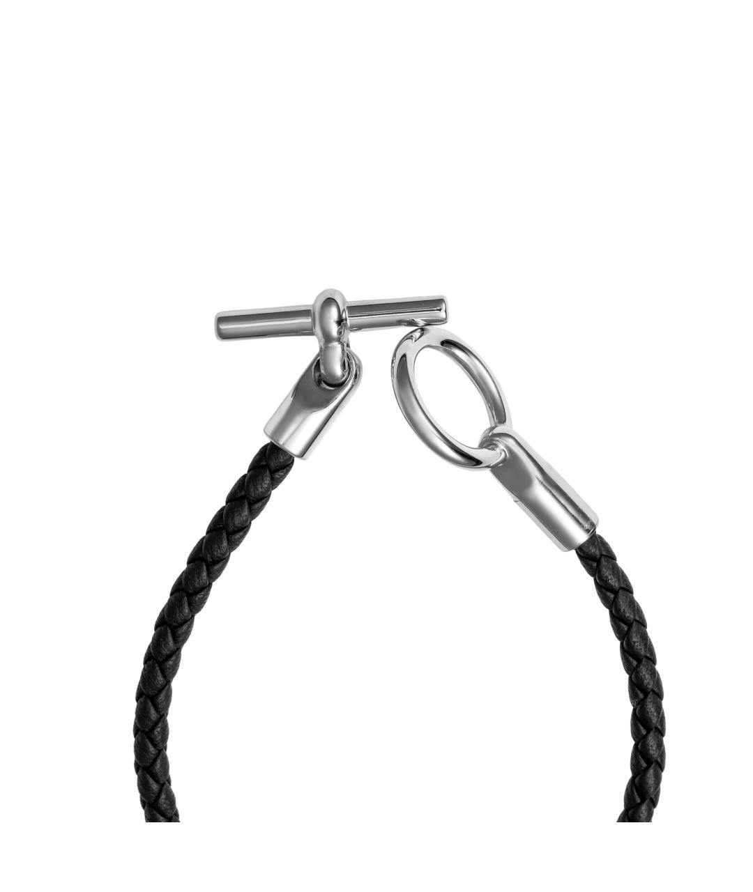 HERMES Черный кожаный браслет, фото 3