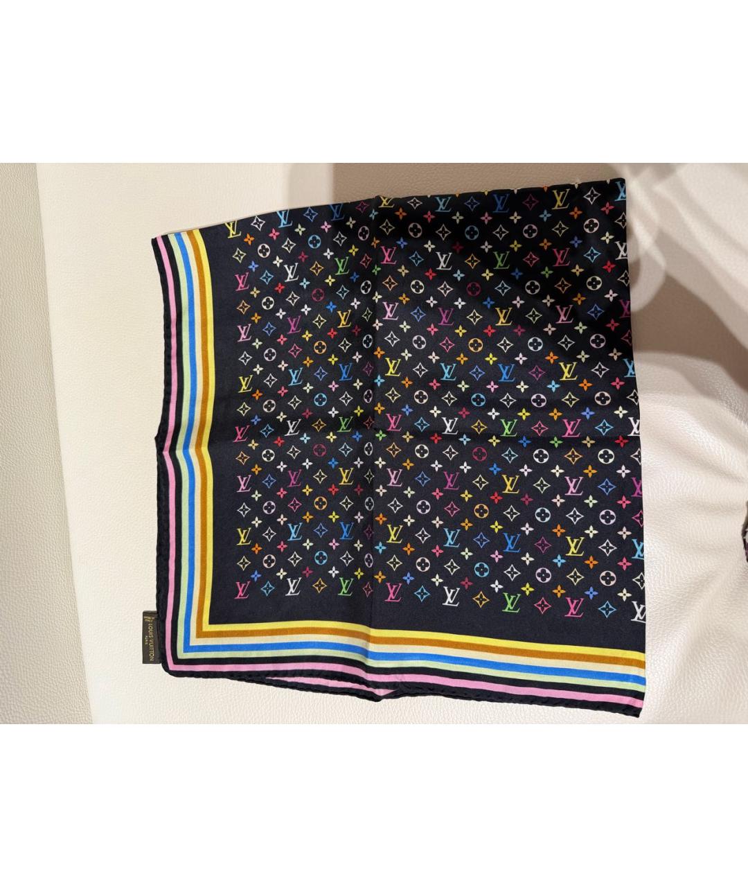 LOUIS VUITTON Черный шелковый платок, фото 5