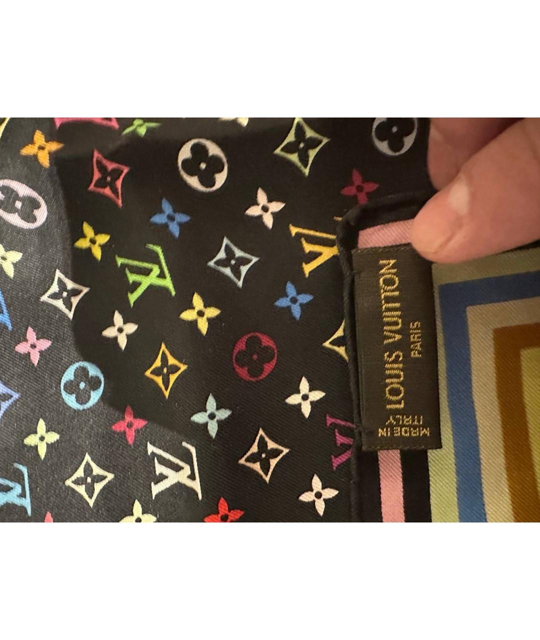 LOUIS VUITTON Черный шелковый платок, фото 4