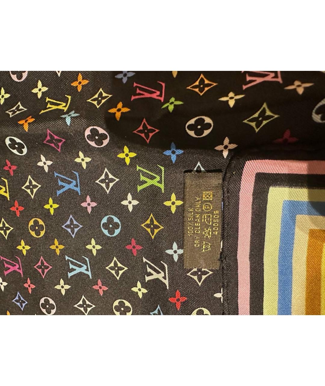 LOUIS VUITTON Черный шелковый платок, фото 3