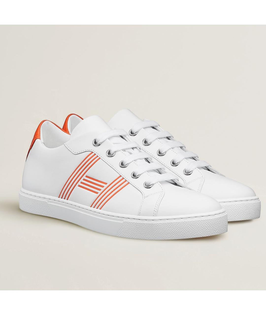 HERMES Белые кожаные кеды, фото 5