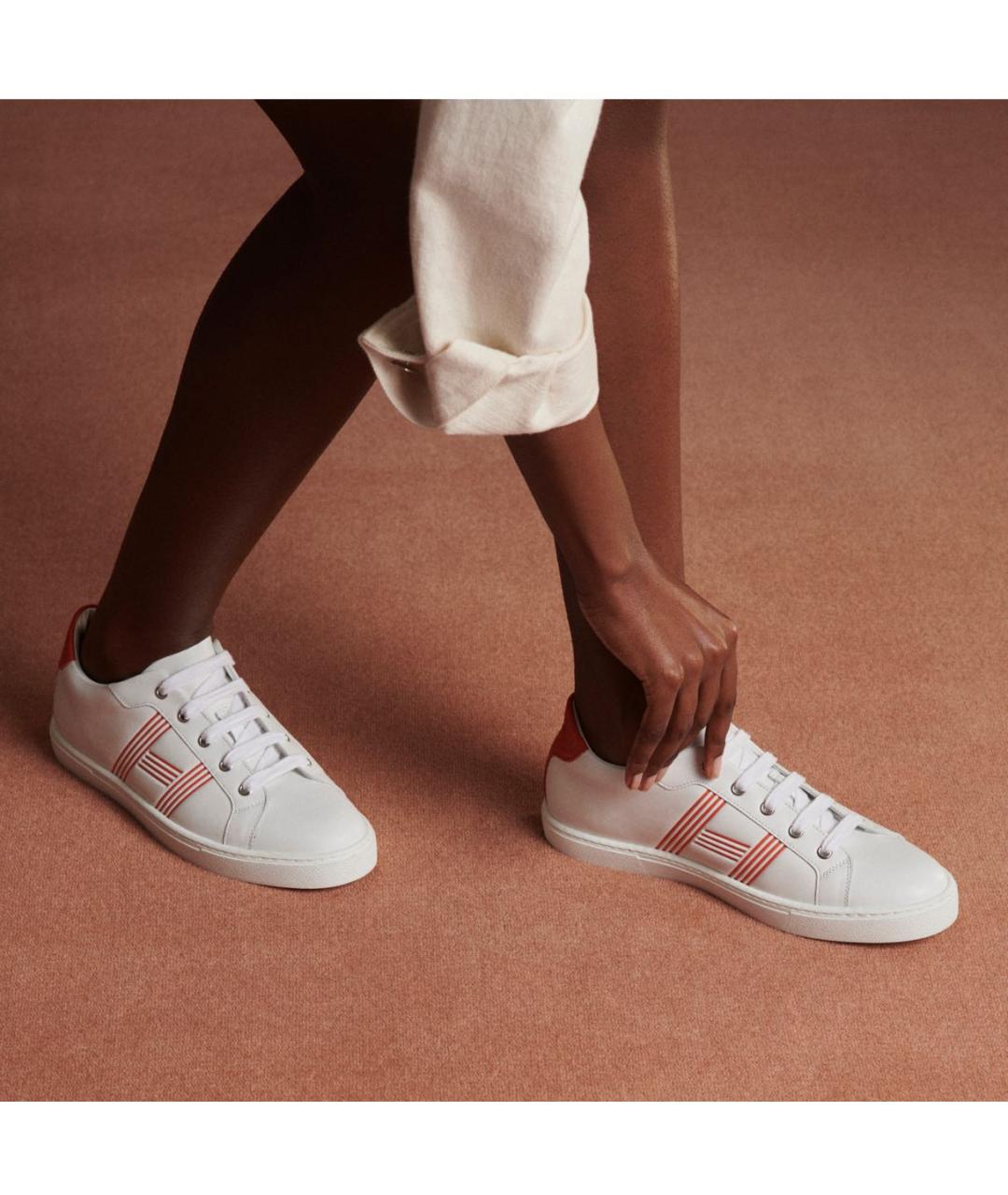 HERMES Белые кожаные кеды, фото 4