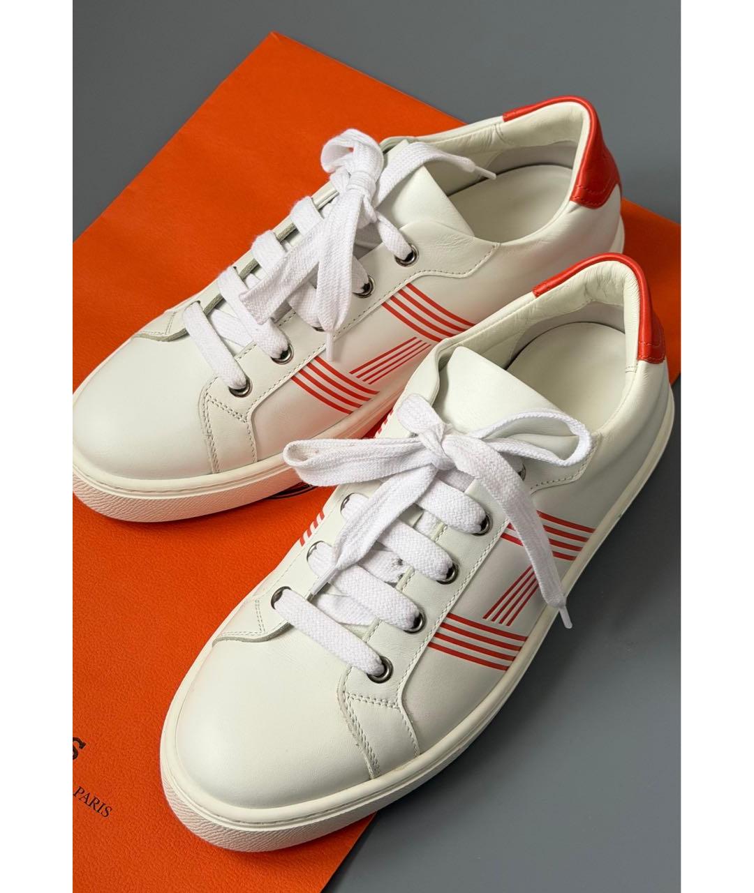 HERMES Белые кожаные кеды, фото 3