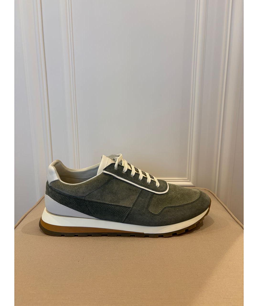 BRUNELLO CUCINELLI Хаки замшевые низкие кроссовки / кеды, фото 9