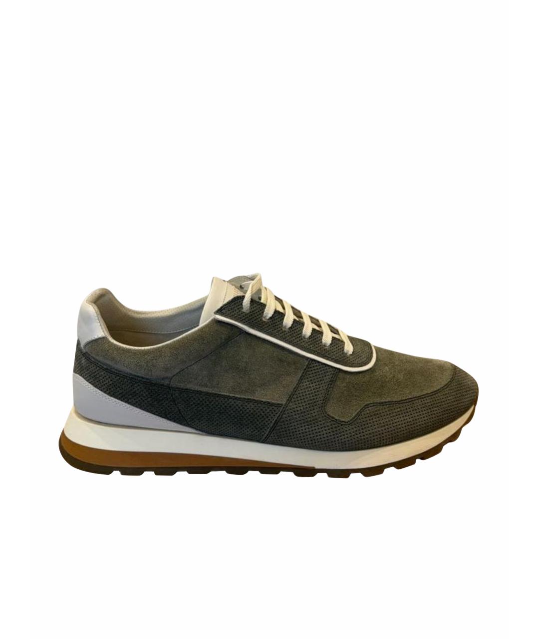 BRUNELLO CUCINELLI Хаки замшевые низкие кроссовки / кеды, фото 1