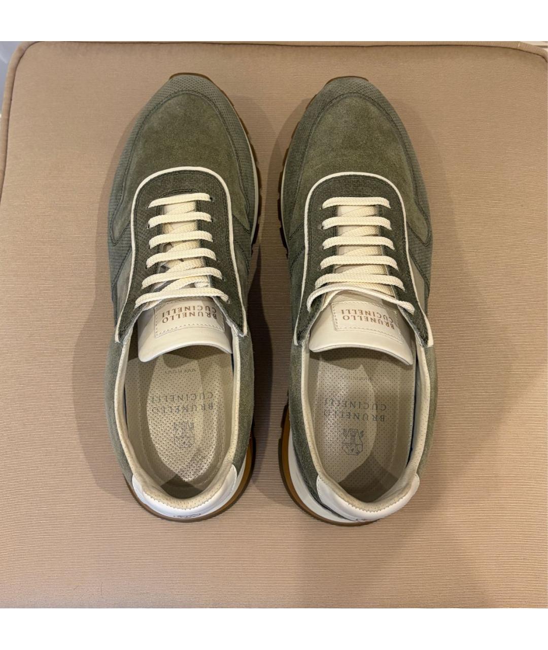 BRUNELLO CUCINELLI Хаки замшевые низкие кроссовки / кеды, фото 3