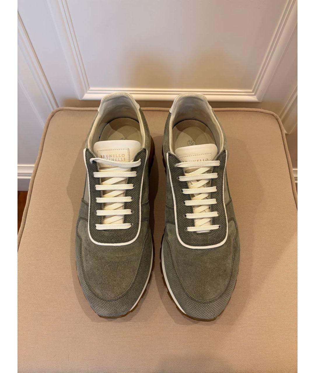 BRUNELLO CUCINELLI Хаки замшевые низкие кроссовки / кеды, фото 2