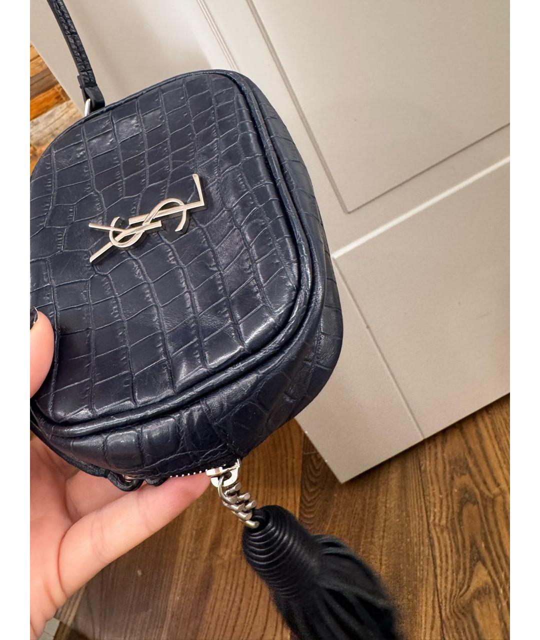 SAINT LAURENT Темно-синяя кожаная сумка через плечо, фото 5