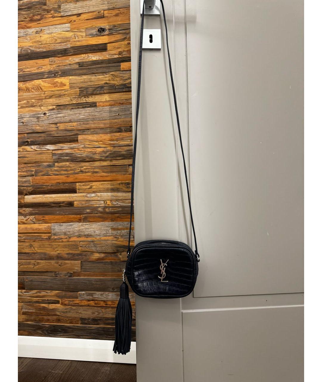 SAINT LAURENT Темно-синяя кожаная сумка через плечо, фото 2