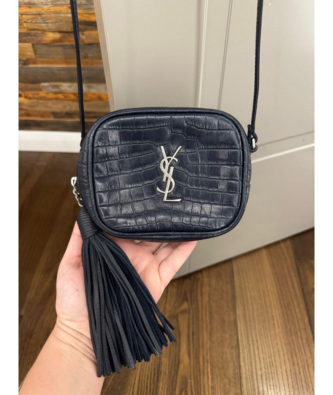 SAINT LAURENT Темно-синяя кожаная сумка через плечо, фото 7