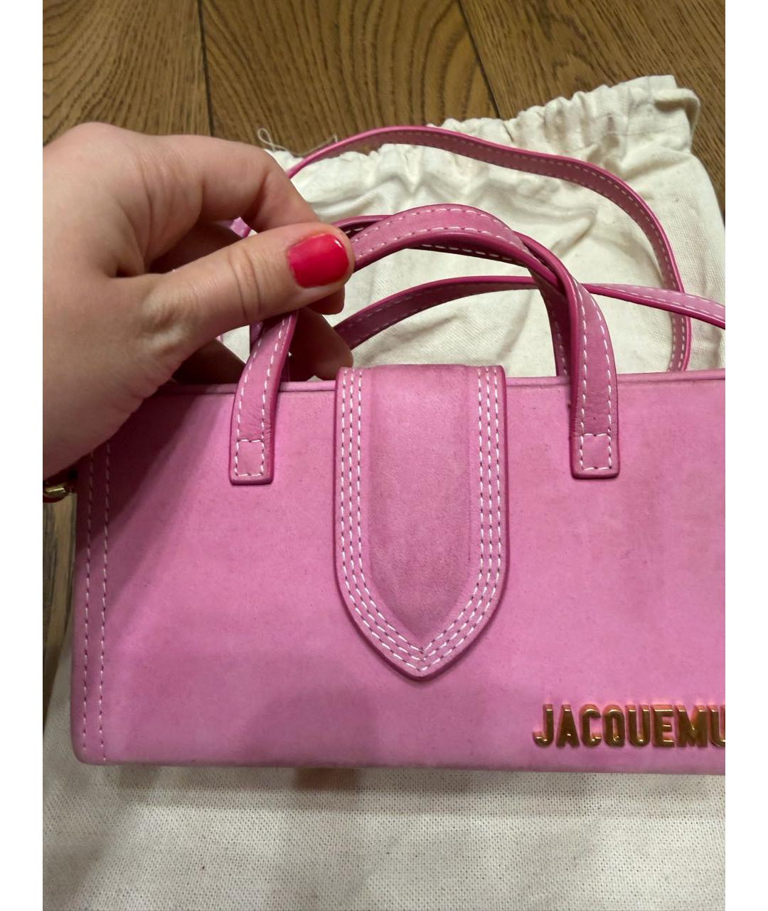 JACQUEMUS Розовая замшевая сумка через плечо, фото 5
