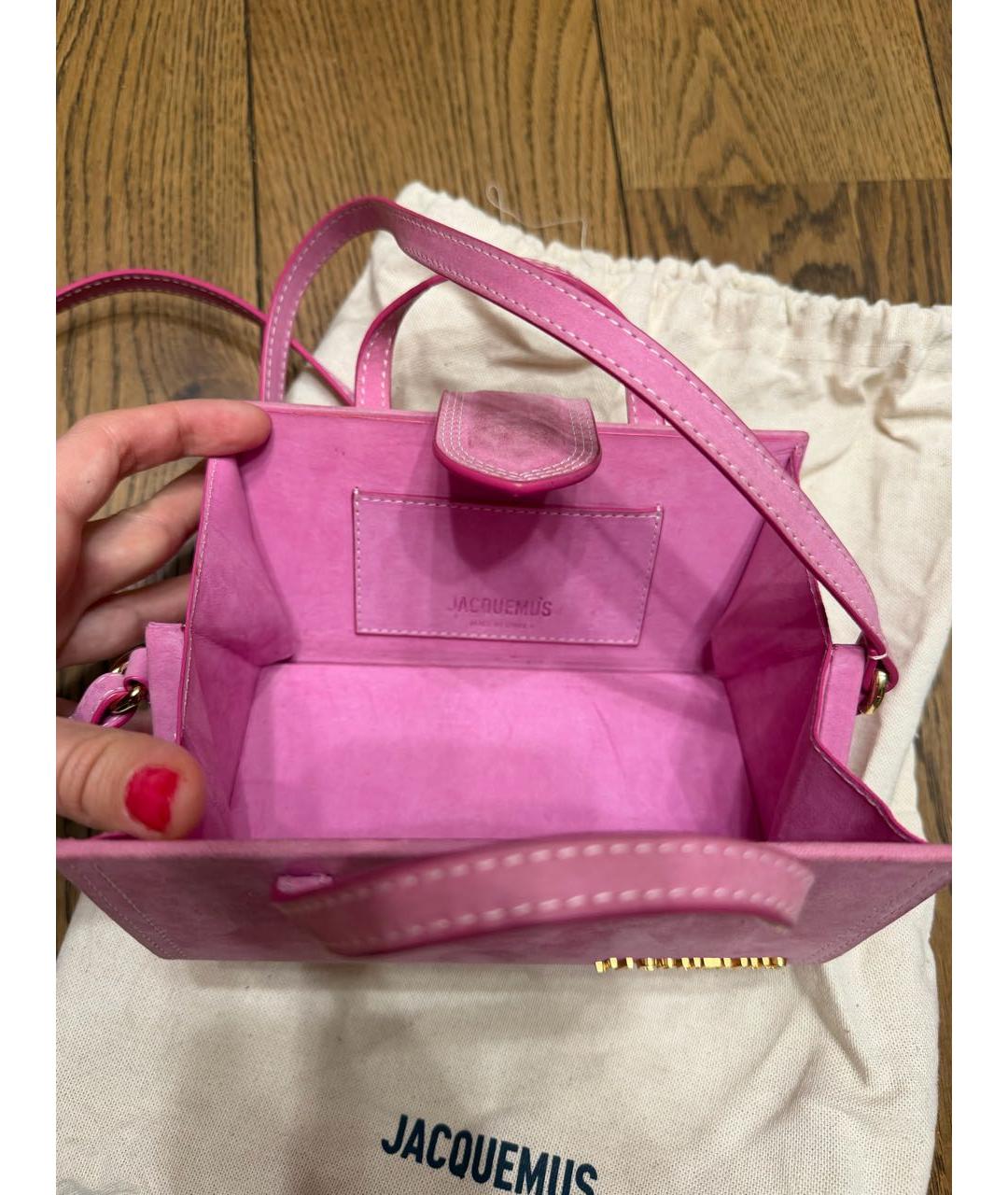 JACQUEMUS Розовая замшевая сумка через плечо, фото 4